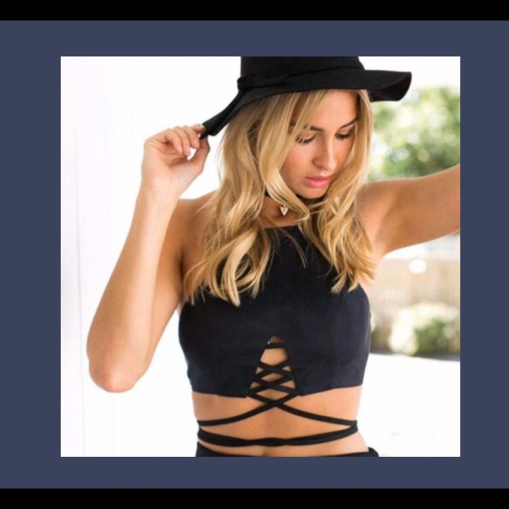 Faux suede halter wrap top